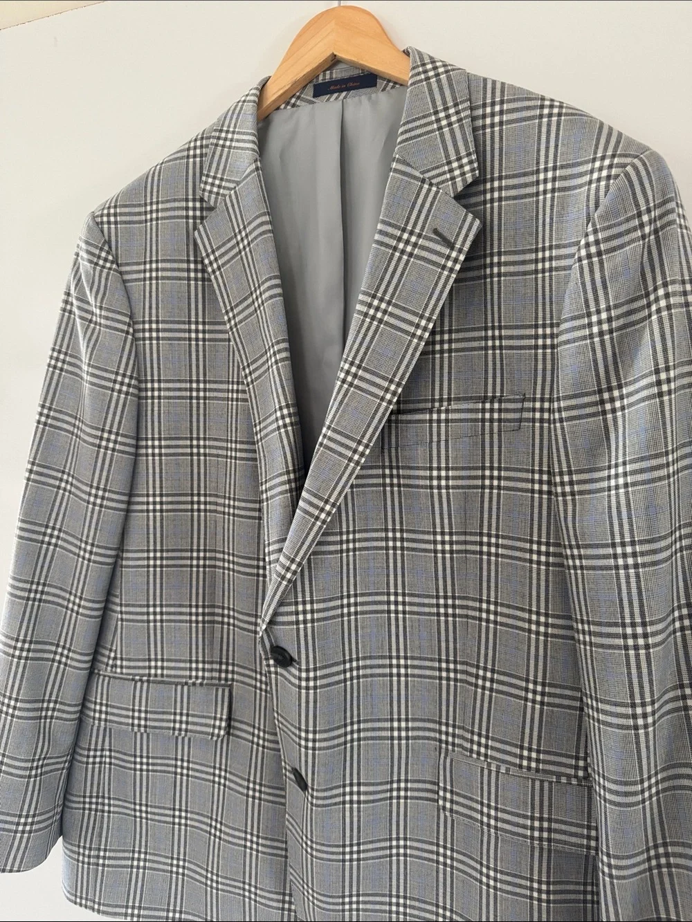 Roberto Rosso Plaid Blazer Mens 48 Regular Blue Wool Blend 2 Button